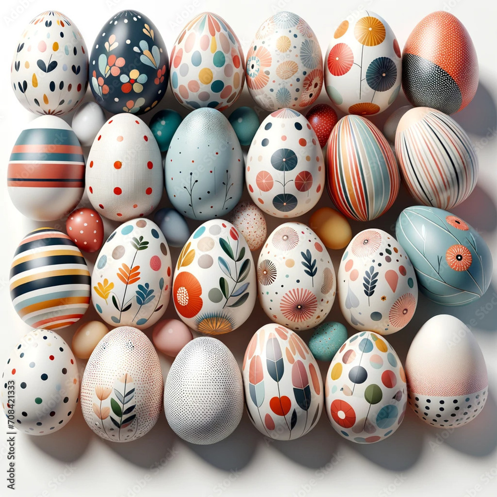 Obraz premium collection of assorted Easter eggs, each with a different design, on a white background 