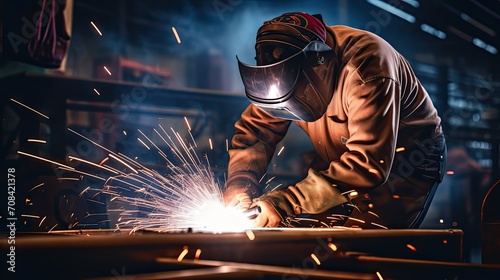 person welding onto sheet metal photo