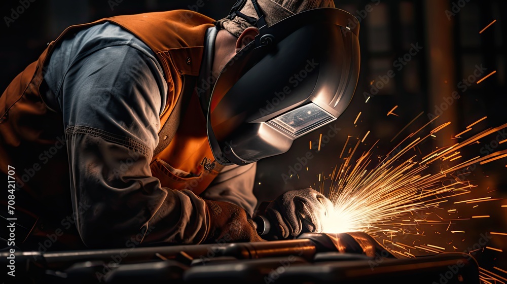 Close-up picture of a person welding onto sheet metal Close-up picture of a person welding onto sheet metal