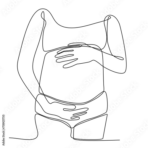 One line drawing of pregnant woman, mother silhouette. Happy young mother holding her pregnant belly. Happy Women's Day. Woman character with pregnancy. Vector illustration