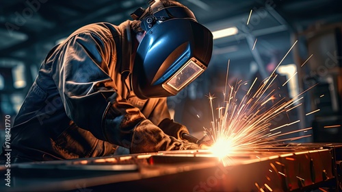 Close-up picture of a person welding onto sheet metal photo