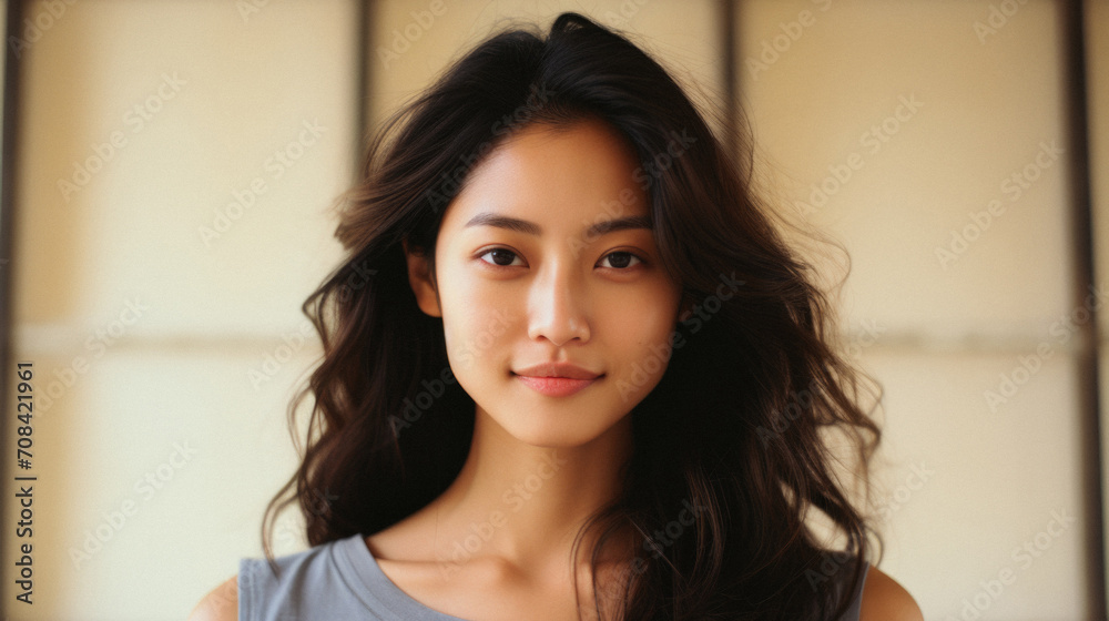 Portrait of young beautiful asian woman looking at camera and smiling . Portrait of young beautiful asian woman looking at camera and smiling .