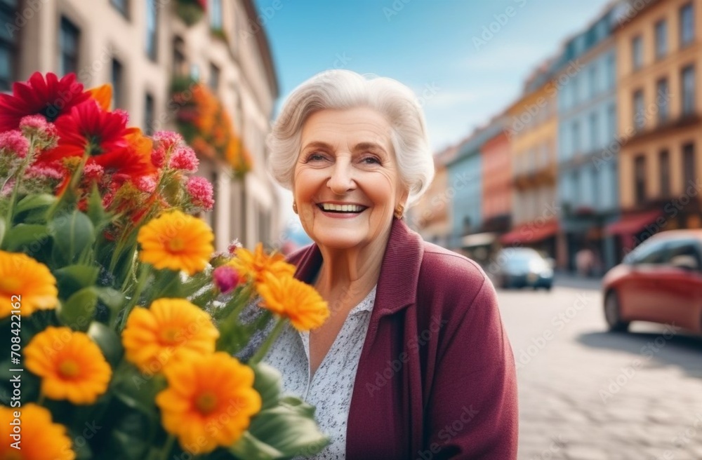 Fototapeta premium Portrait of happy senior woman with smile on her face