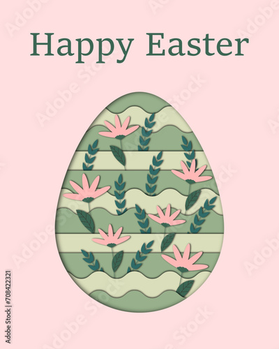 Easter card with silhouette of eggs and flowers and leaves