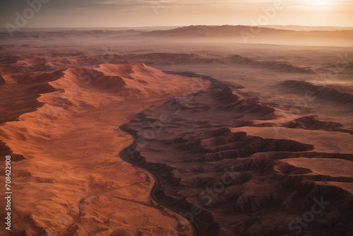 Mars planet landscape aerial view