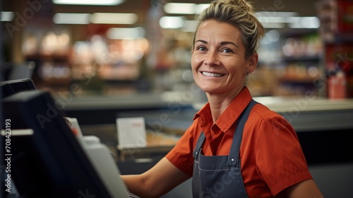 Portrait of a supermarket cashier photo