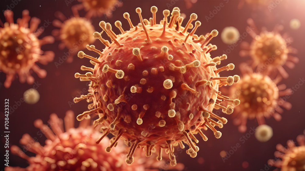 single microscopic molecule of coronavirus in the human body microbiology concept