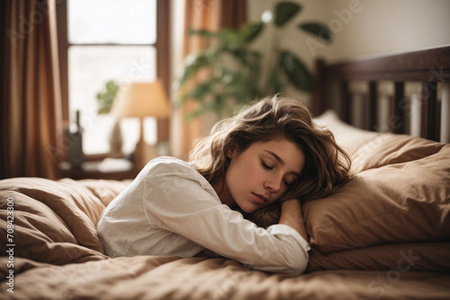 young woman sleeping in the bed 