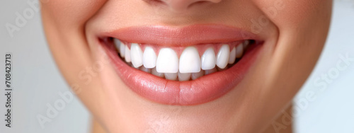 Close-Up Of Perfect White Female Teeth, Dental Care And Tooth Whitening Service.
