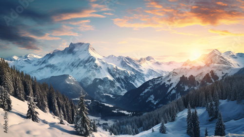 View of Switzerland mountains at sunrise © khan