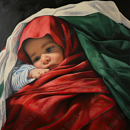 Baby wrapped in a Palestinian Flag Realistic Illustration