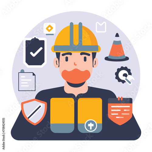 2d vector illustration safety icons , Civil protection and safety when working and taking safety 
