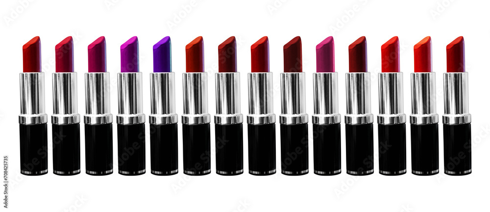 Lipstick Collection PNG poster concept with transparent background. Fashion industry product photo with no backdrop in different colors