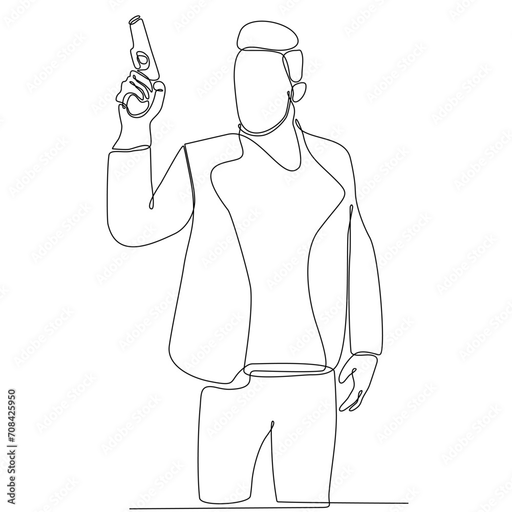 One single line drawing of young man practicing to shoot target within