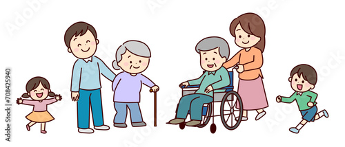 笑顔で楽しそうな3世代家族