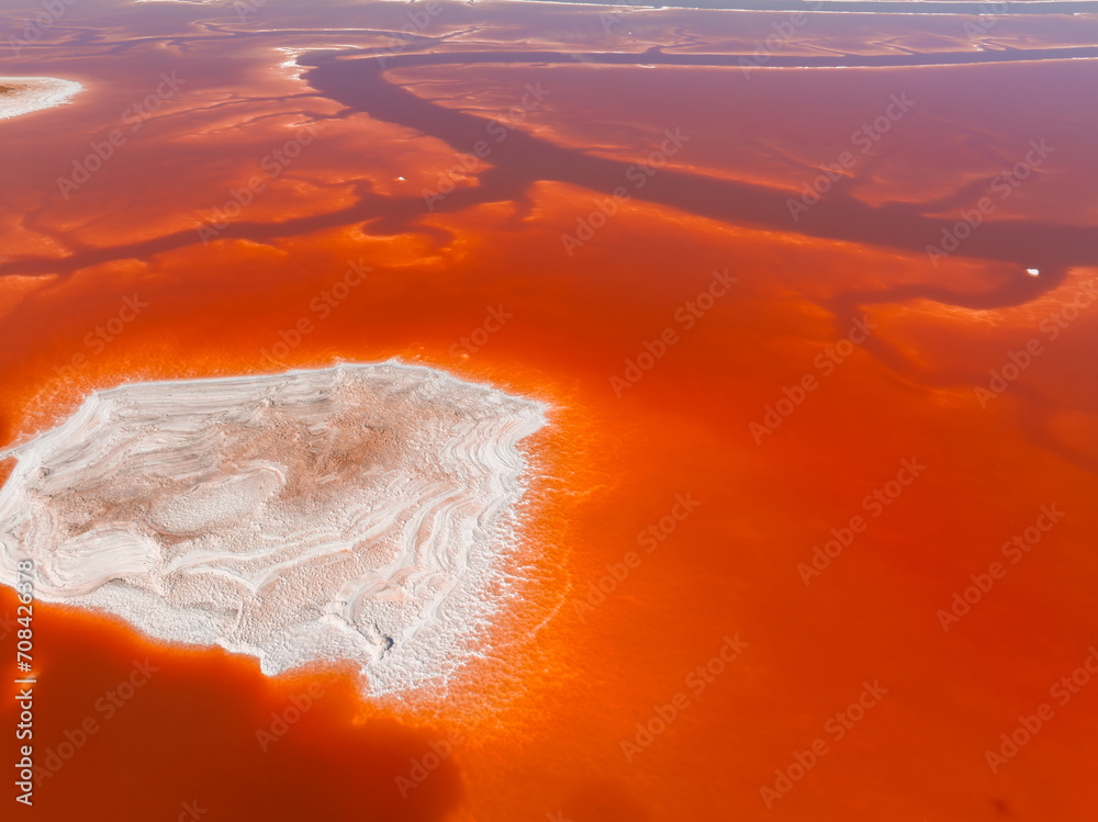 Aerial view of the Pink salt ponds at Alviso Marina County Park ...