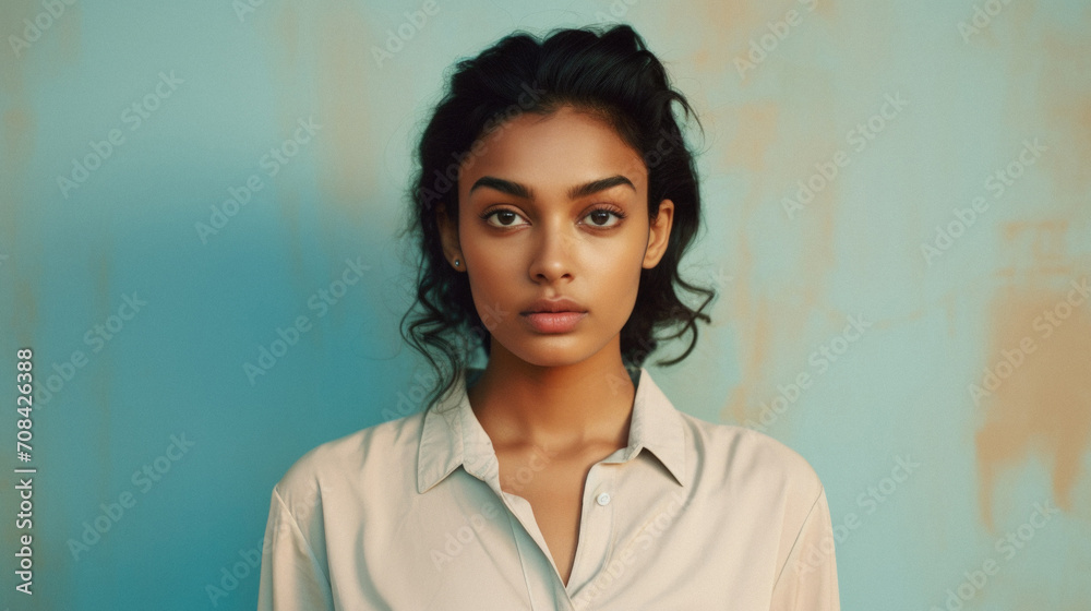 Beautiful woman in white shirt looking at camera Beautiful woman in white shirt looking at camera