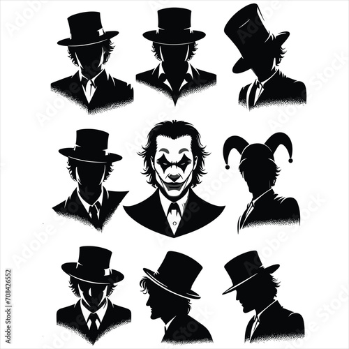joker face silhouettes , joker  cap set silhouette , joker face set silhouettes photo