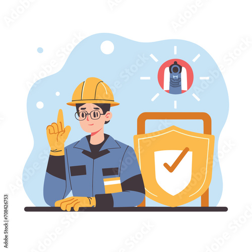 2d vector illustration safety Civil protection and safety when working and taking safety
