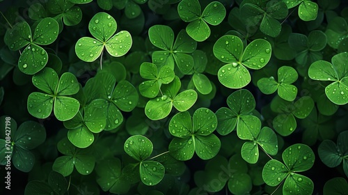 A backdrop featuring St. Patrick's Day-themed green shamrock leaves, Generative AI.