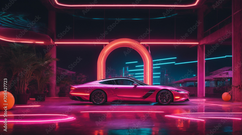 A futuristic Car with cyberpunnk and neon effects