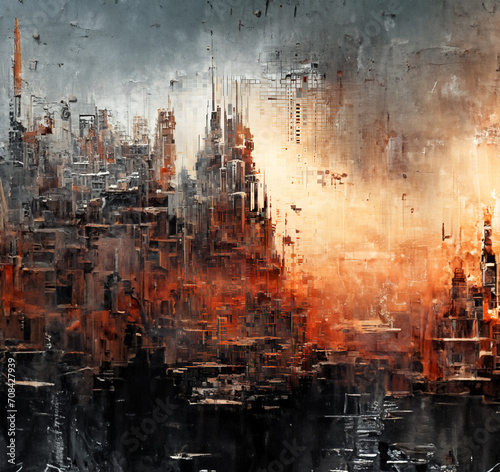 The City of Light: A Digital Painting of a Skyline at Sunset