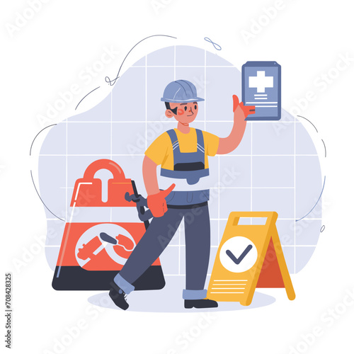 2d vector illustration safety Civil protection and safety when working and taking safety
