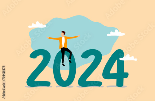 Year 2024 business outlook, forecast or plan ahead, vision for future success, new year goal or achievement, company target or hope concept.