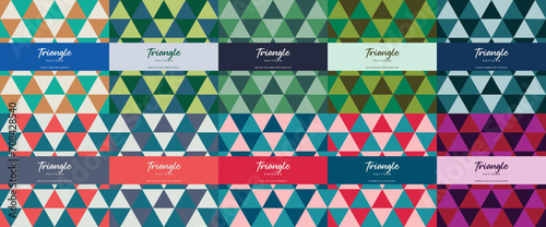 Green and purple natural triangle color theme seamless pattern set