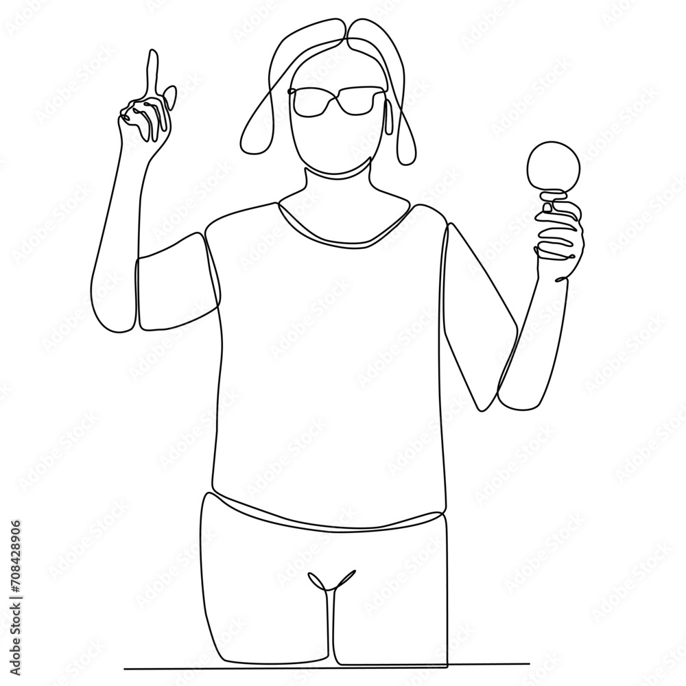 Continuous one line art illustration of american cricketer female baseball player vector illustration