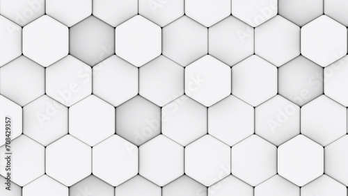 White hexagons geometric background, minimal honeycomb pattern wallpaper.