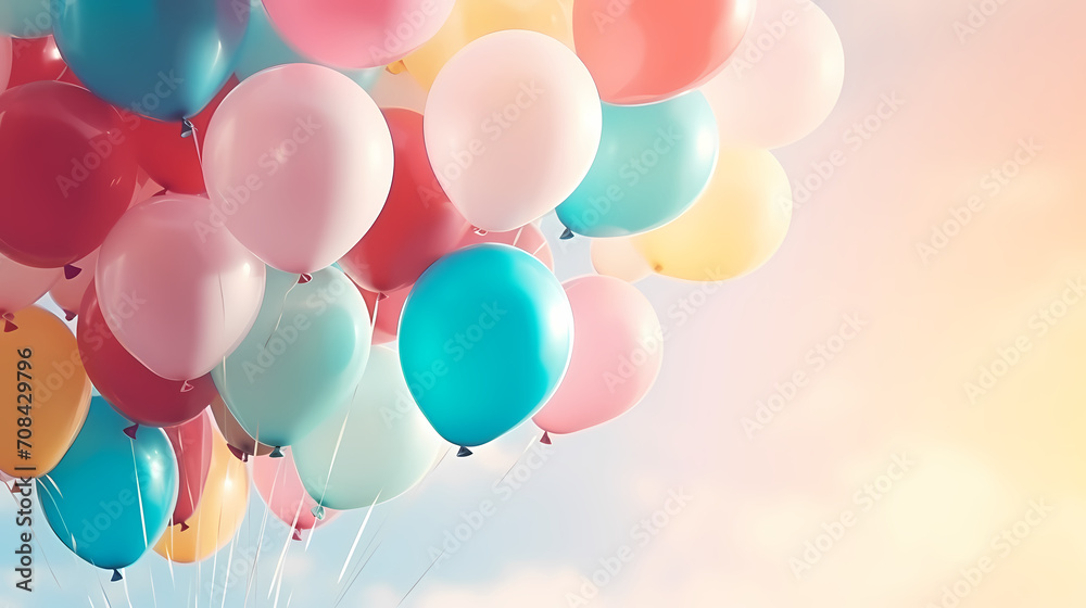 Holiday celebration background with balloons, golden sparkling confetti and ribbons Holiday celebration background with balloons, golden sparkling confetti and ribbons