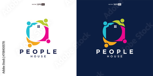 house home people human team work family colorful logo vector icon illustration