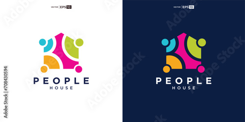 house home people human team work family colorful logo vector icon illustration