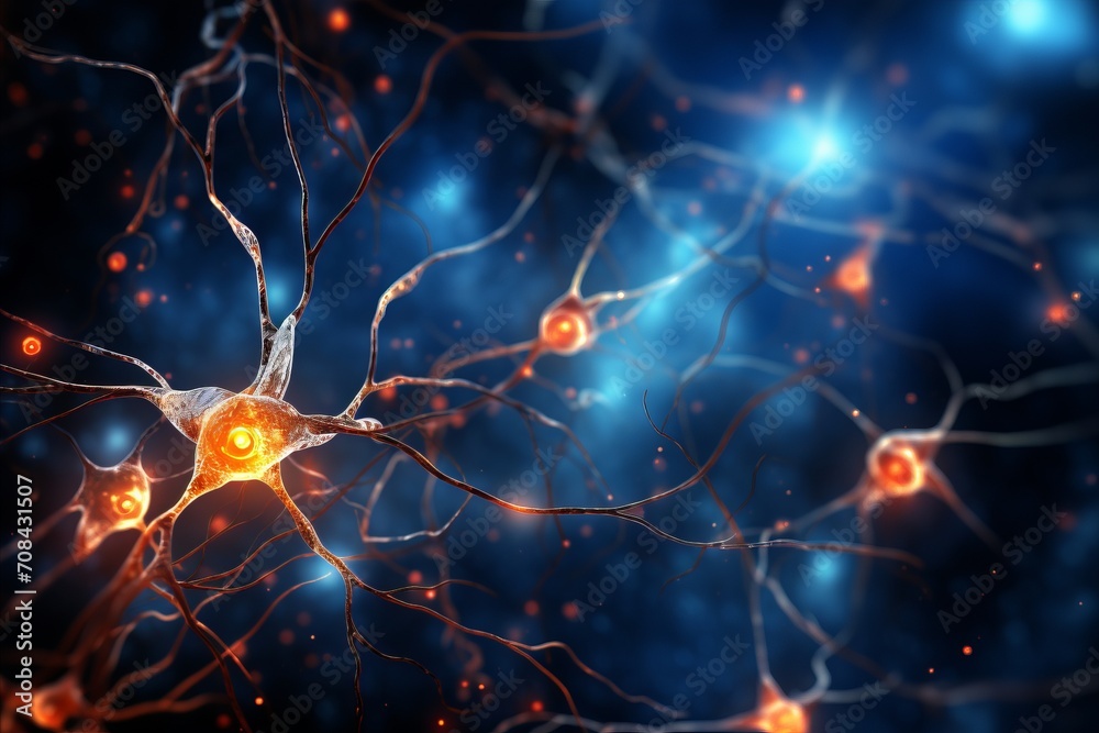 Illustration of human brain and neuron cells with intricate neural network and cognitive processes Illustration of human brain and neuron cells with intricate neural network and cognitive processes