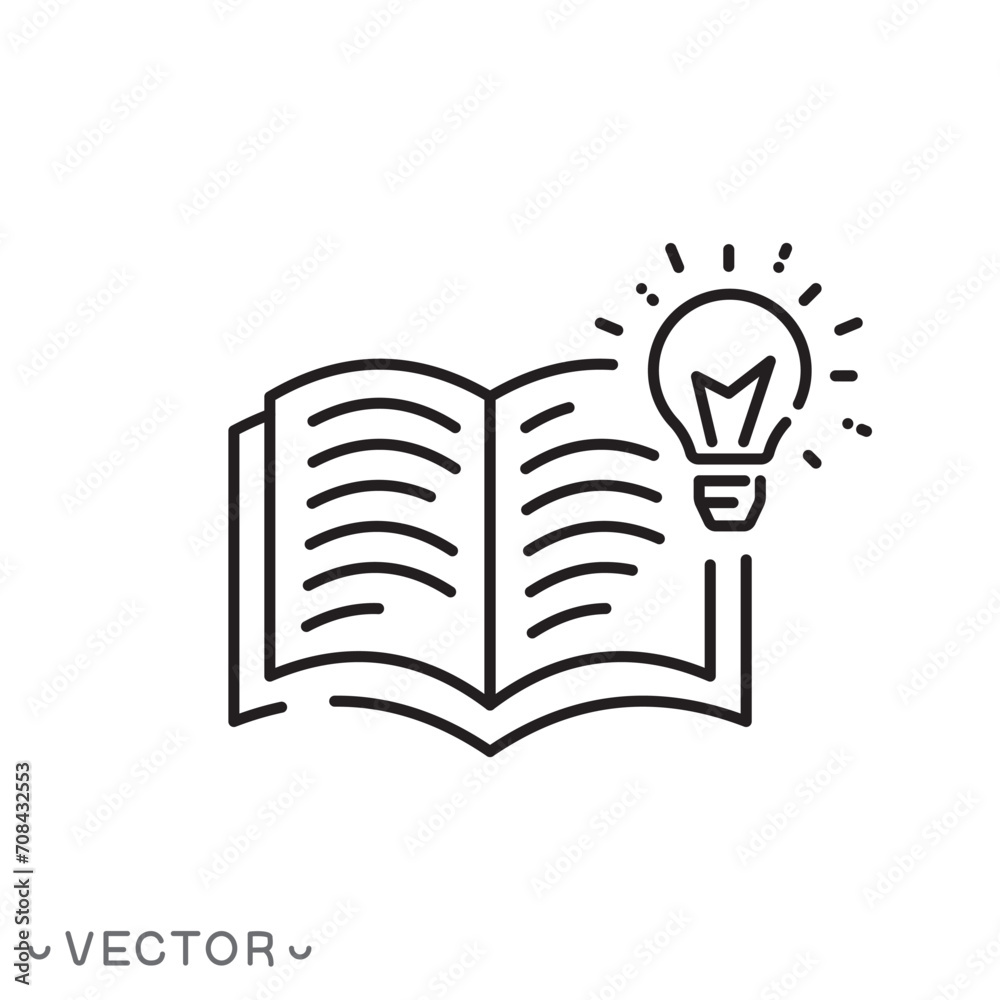 knowledge with bulb, open book icon, useful information line symbol isolated on white background, editable stroke eps 10 vector illustration knowledge with bulb, open book icon, useful information line symbol isolated on white background, editable stroke eps 10 vector illustration
