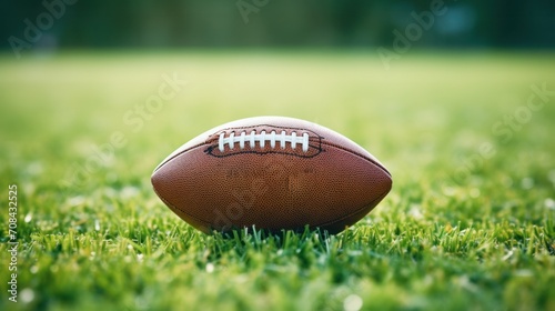 Brown Leather Football on Green Field with Yard Line