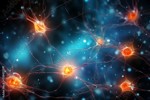 Abstract background with interconnected neuron cells and neural networks for scientific research