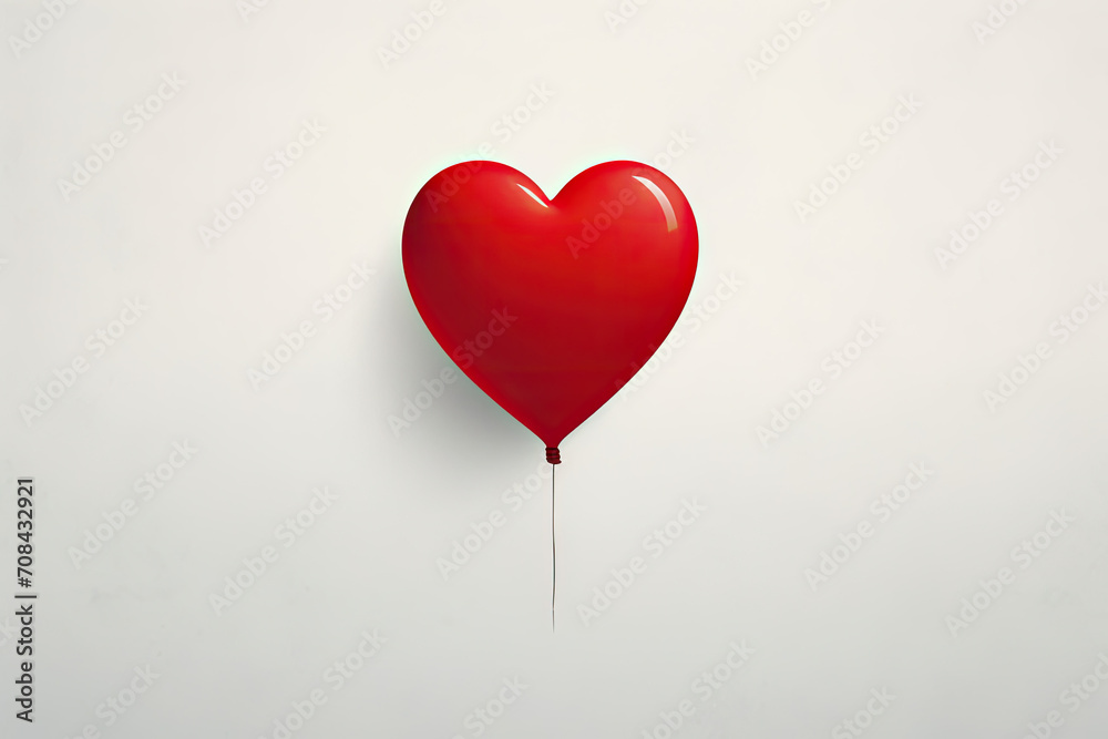 Red Heart Balloon Floating on White Wall
