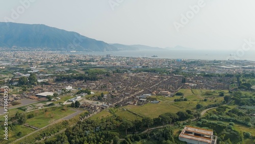 Pompeii, Italy. Pompeii is a large ancient Roman city, now a large-scale archaeological complex. General view from above, Aerial View