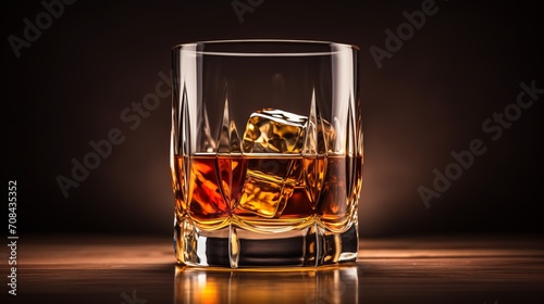 Elegant whisky glass isolated on a rich brown background with ample copy space for text placement