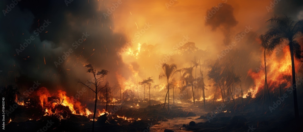 Human-induced rainforest fire catastrophe