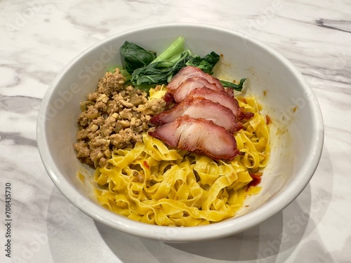 Canvas Print traditional chinese yellow flat fried pork noodle Chasiu Charsiew Chasio Jasio b