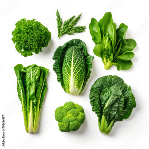Assorted Collection of Fresh Green Vegetables on White Background
