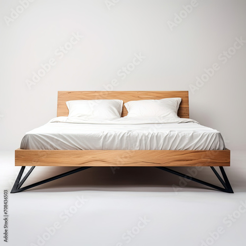 Wooden Frame Bed With White Sheets for a Comfortable Sleep Environment