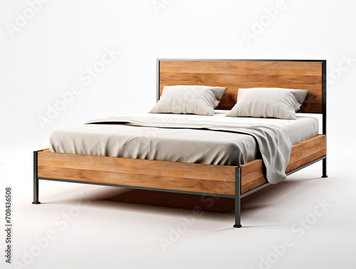 Wooden Bed Frame With White Sheets in a Simple and Elegant Design