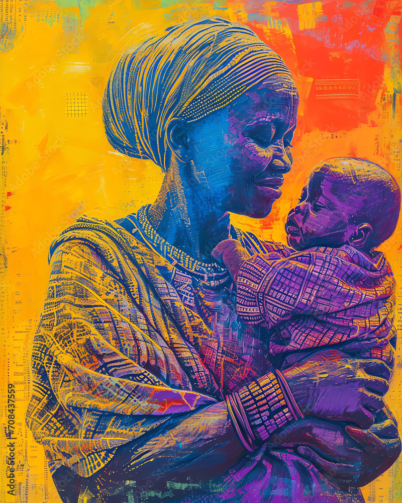 Fototapeta premium Schwarze Frau mit Kind im Arm