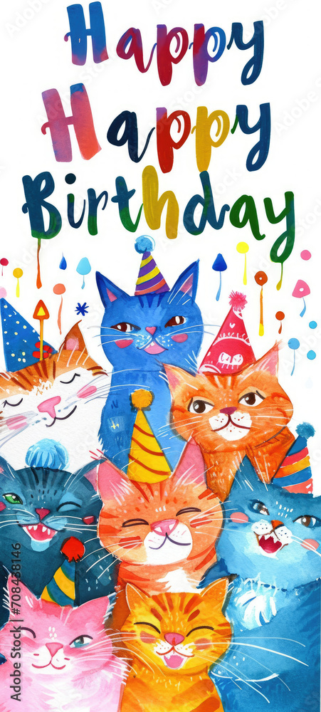 Group of Cats Celebrate With a Happy Birthday Card Group of Cats Celebrate With a Happy Birthday Card