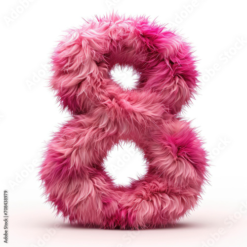 Pink Fuzzy Number 8 on White Background
