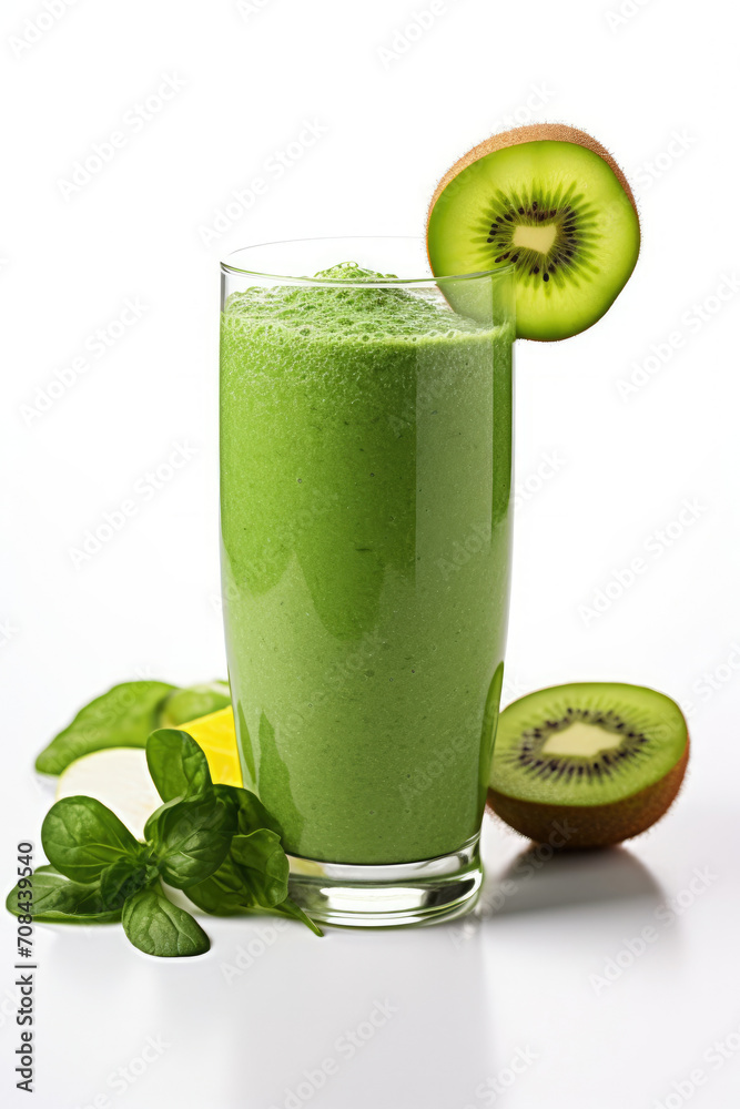Refreshing Green Smoothie With Sliced Kiwi on a Glass Refreshing Green Smoothie With Sliced Kiwi on a Glass